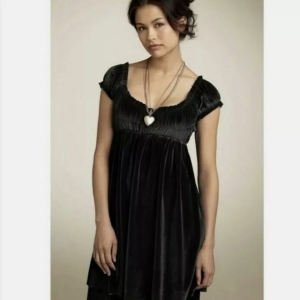 Free People Dress size XS  Black Velvet Smocked Ru